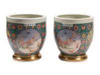A Pair of Chinese Export Cloisonné-over-Porcelain Jardinières with Gilt Bronze Bases