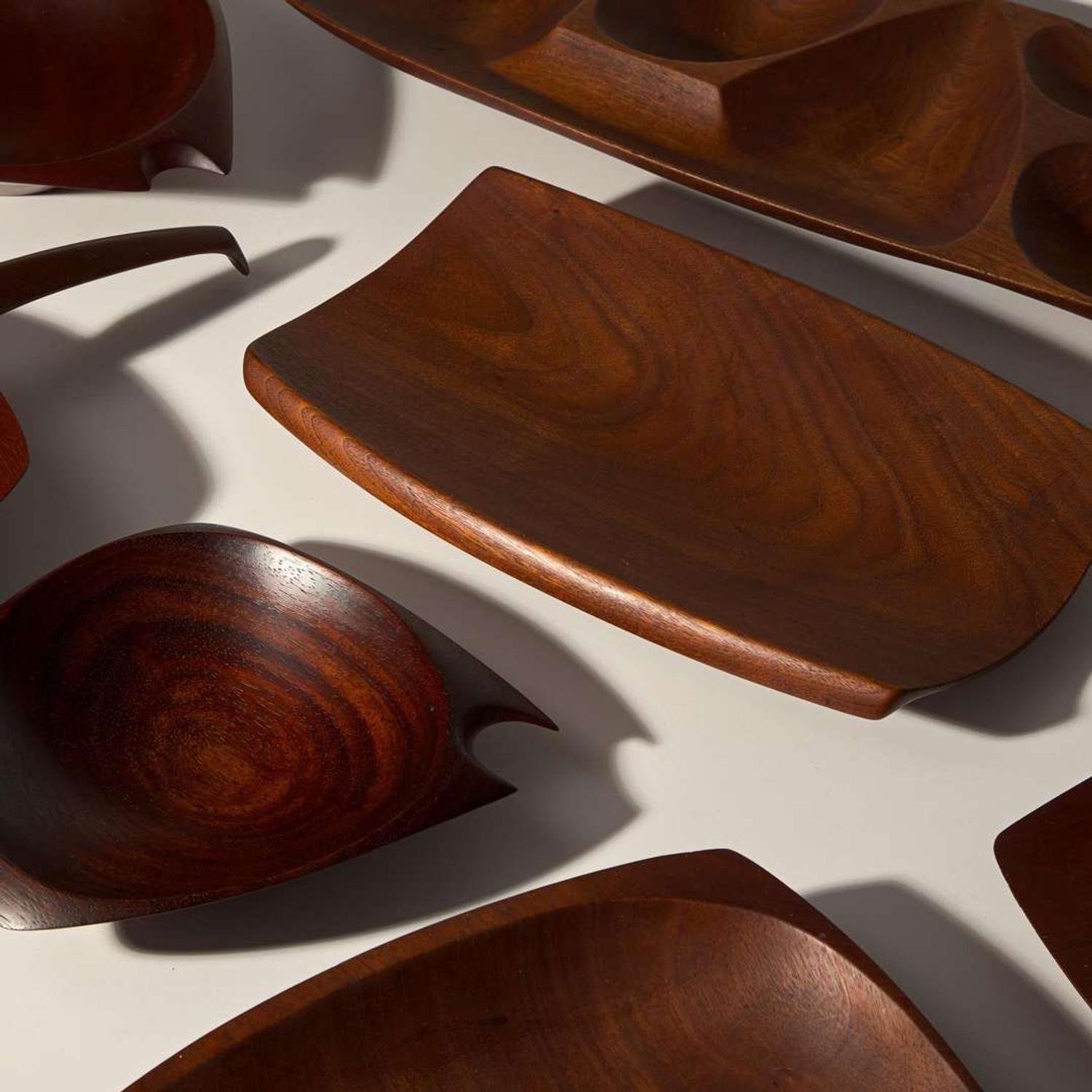 Donald Wright (American, 1930-2012) Group of Carved Wooden Trays and Bowls, USA, 1958-1964