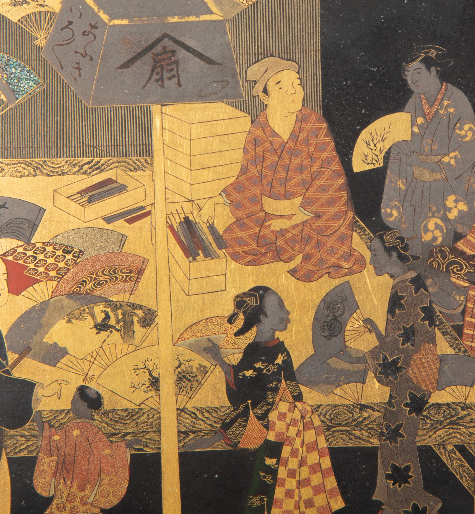 A Japanese Black and Gilt Lacquer Box with Polychromed Figural Scene