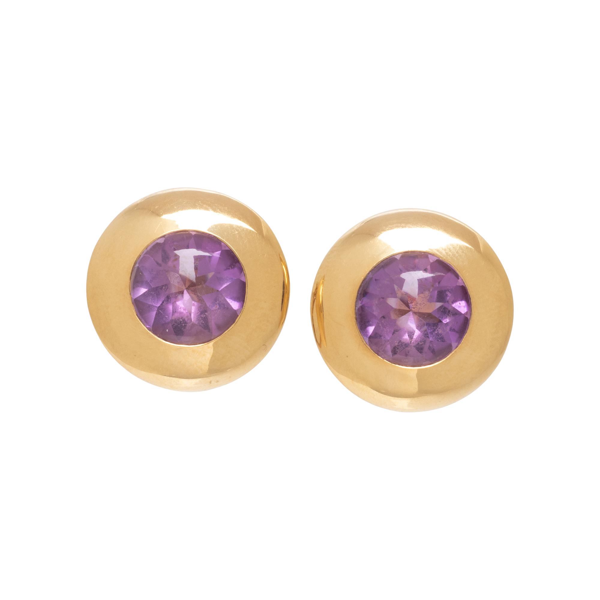 TAMARA COMOLLI, YELLOW GOLD AND AMETHYST EARCLIPS