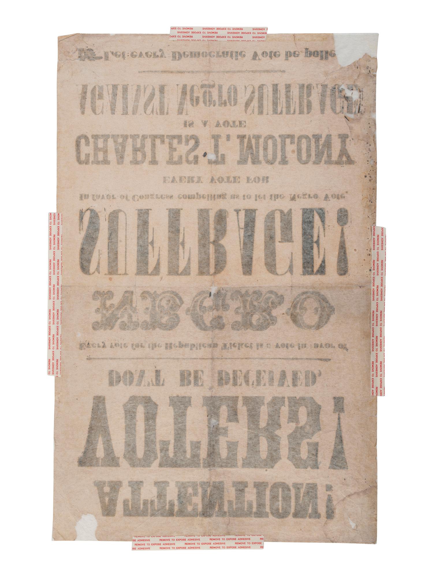 [RECONSTRUCTION - SUFFRAGE]. Attention! Voters! Don't Be Deceived. Every vote for the Republican Ticket is a vote in favor of Negro Suffrage! [New Jersey]: n.p., ca 1867.