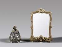 An Art Nouveau Bronze Mounted Glass Inkwell and Wall Mirror