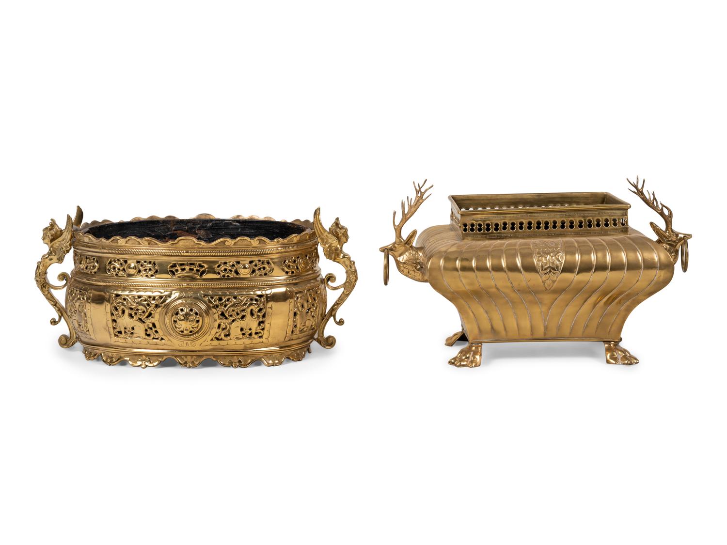 Two Neoclassical Style Brass Jardinières