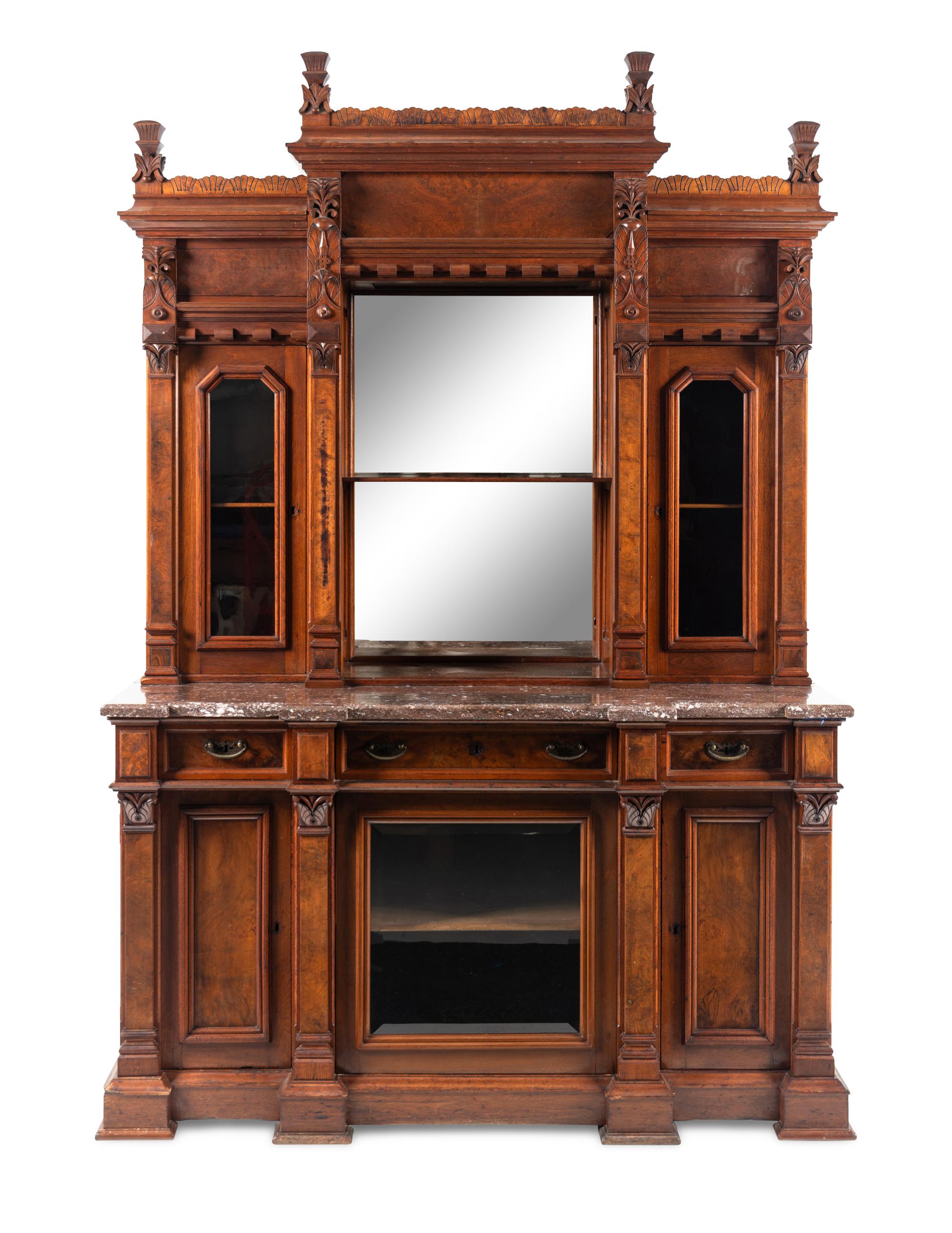 A Victorian Walnut Marble-Top Cabinet