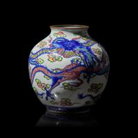 A Wucai -Decorated Vase and a 'Dragon' Bulb Dish, Makuzu Kozan