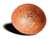 A Maya Polychrome Terracotta Bowl with Gods and Glyphs