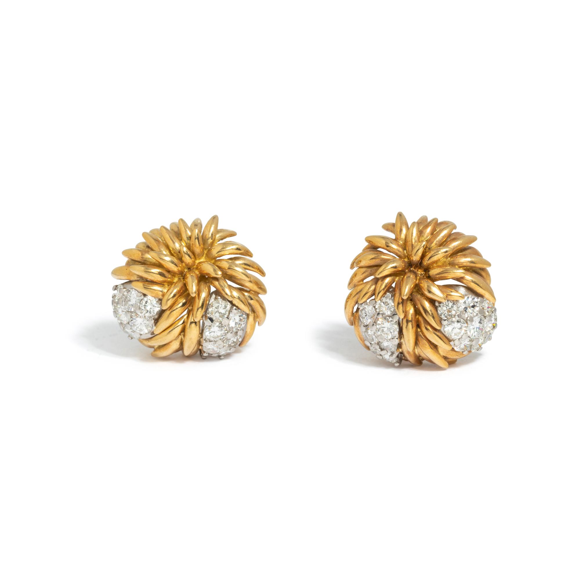 YELLOW GOLD AND DIAMOND EARCLIPS