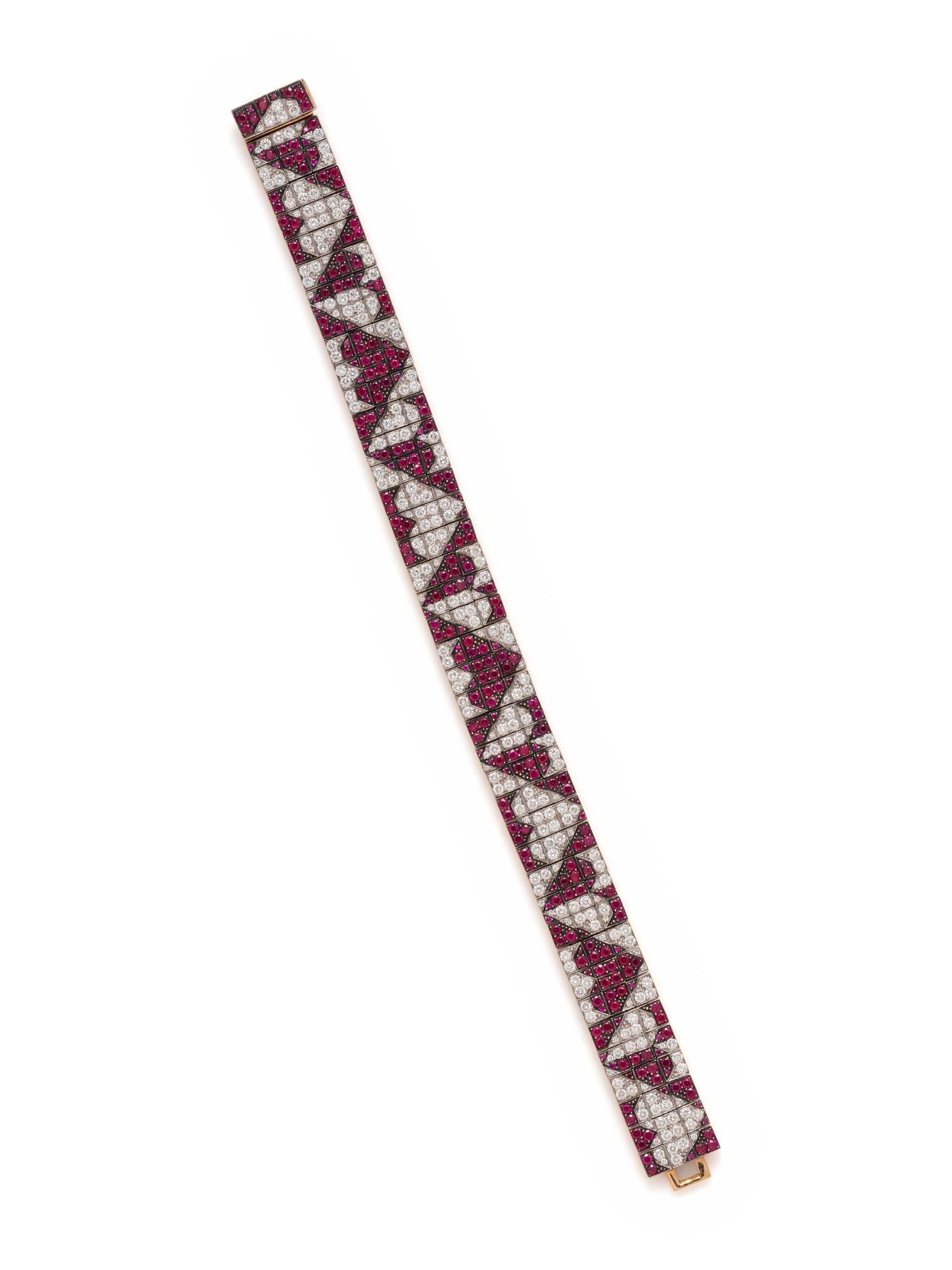 ENIGMA, DIAMOND AND RUBY HEART BRACELET