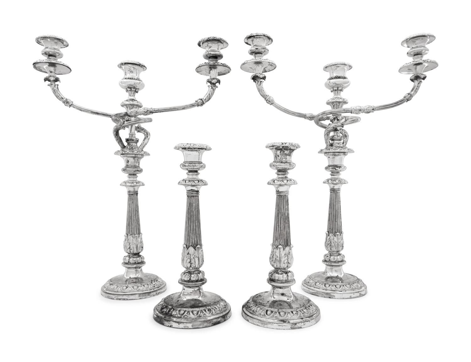 A Pair of Silver-Plate Three Light Candelabra