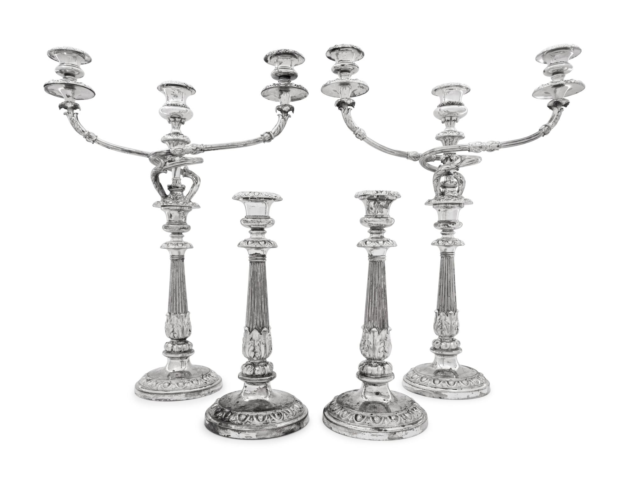 A Pair of Silver-Plate Three Light Candelabra