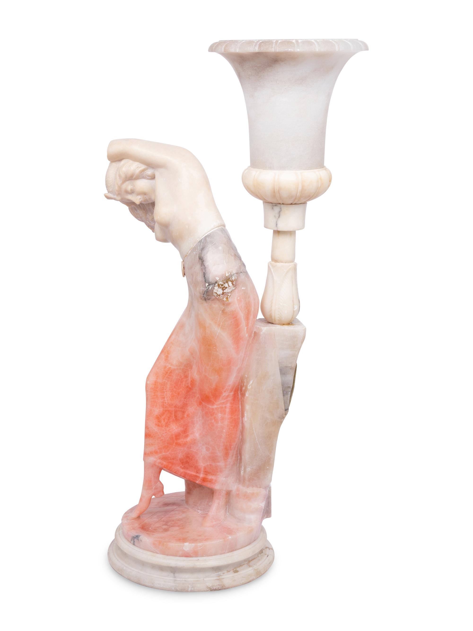 An Italian Alabaster Figural Lamp