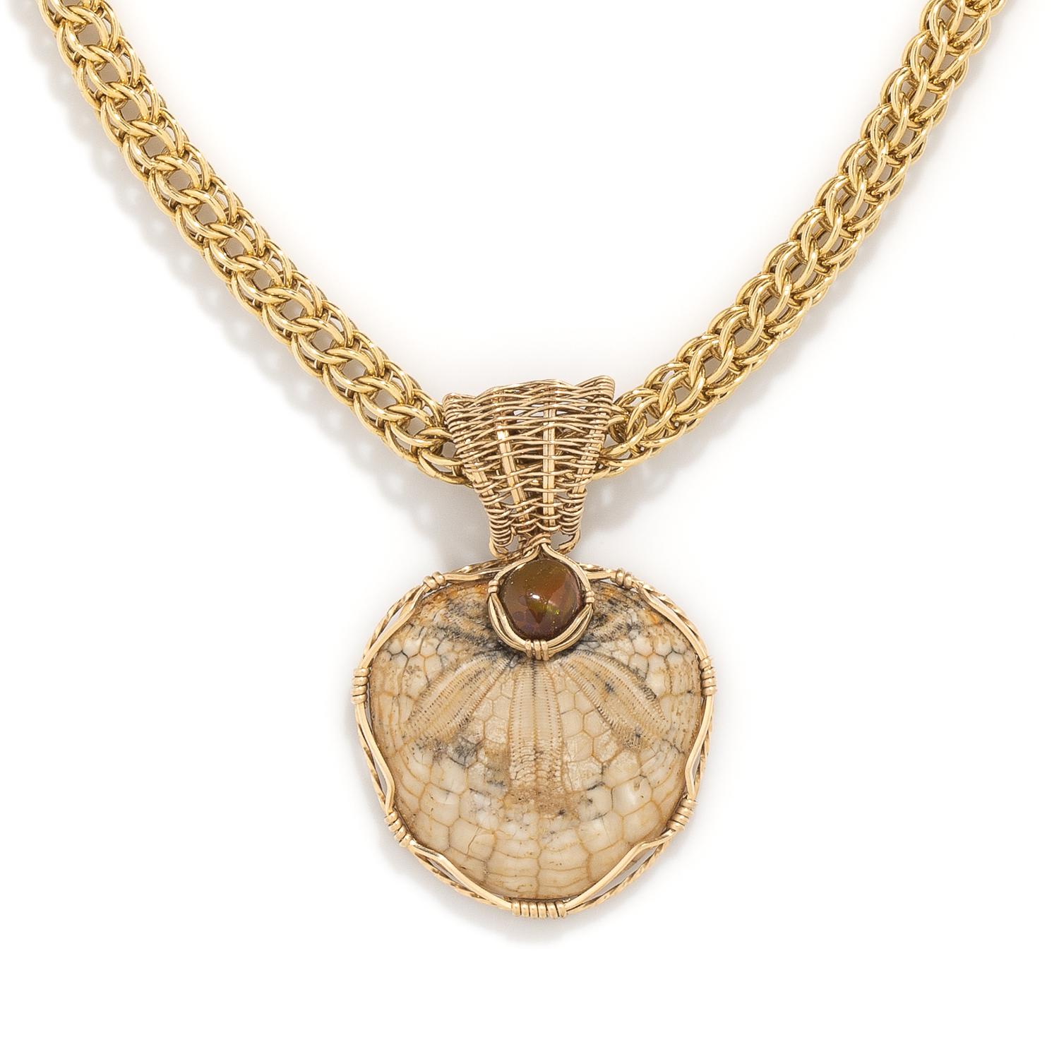 PETRIFIED SAND DOLLAR AND OPAL NECKLACE