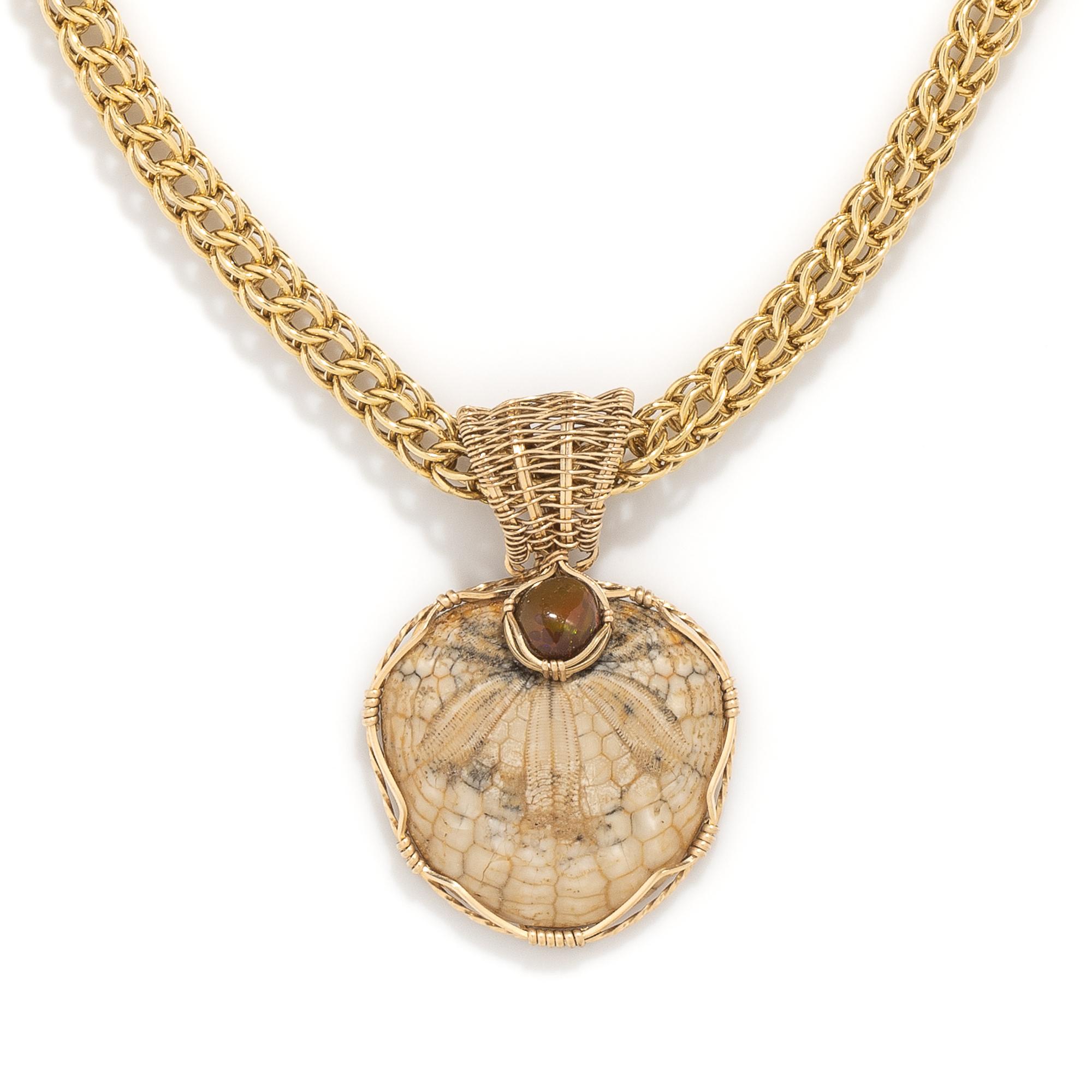 PETRIFIED SAND DOLLAR AND OPAL NECKLACE
