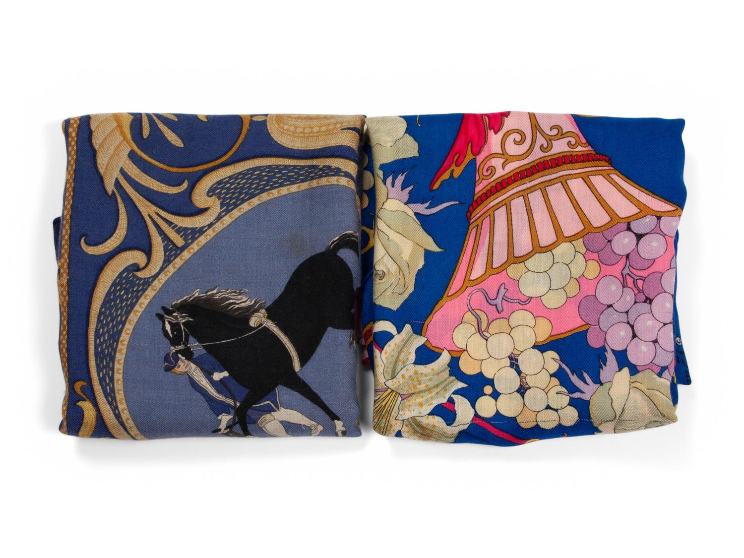 Two Hermès 90cm Silk/Cashmere Scarves