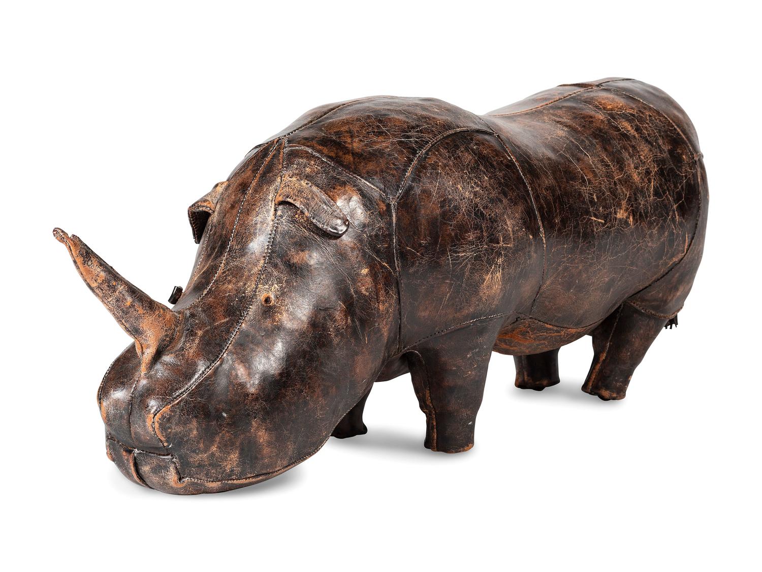 A Leather Rhinoceros Footstool