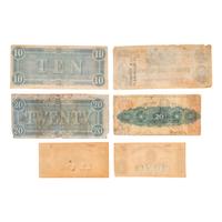[CIVIL WAR - CURRENCY]. A group of 6 Confederate currency notes, comprising: