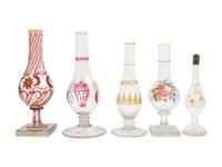 Five Turkish Beykoz Enameled Glass Hookah Bases