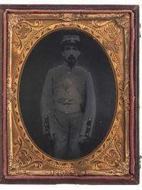 [CIVIL WAR - PHOTOGRAPHY]. A quarter plate ambrotype of an unidentified New York militiaman. Ca 1860s.