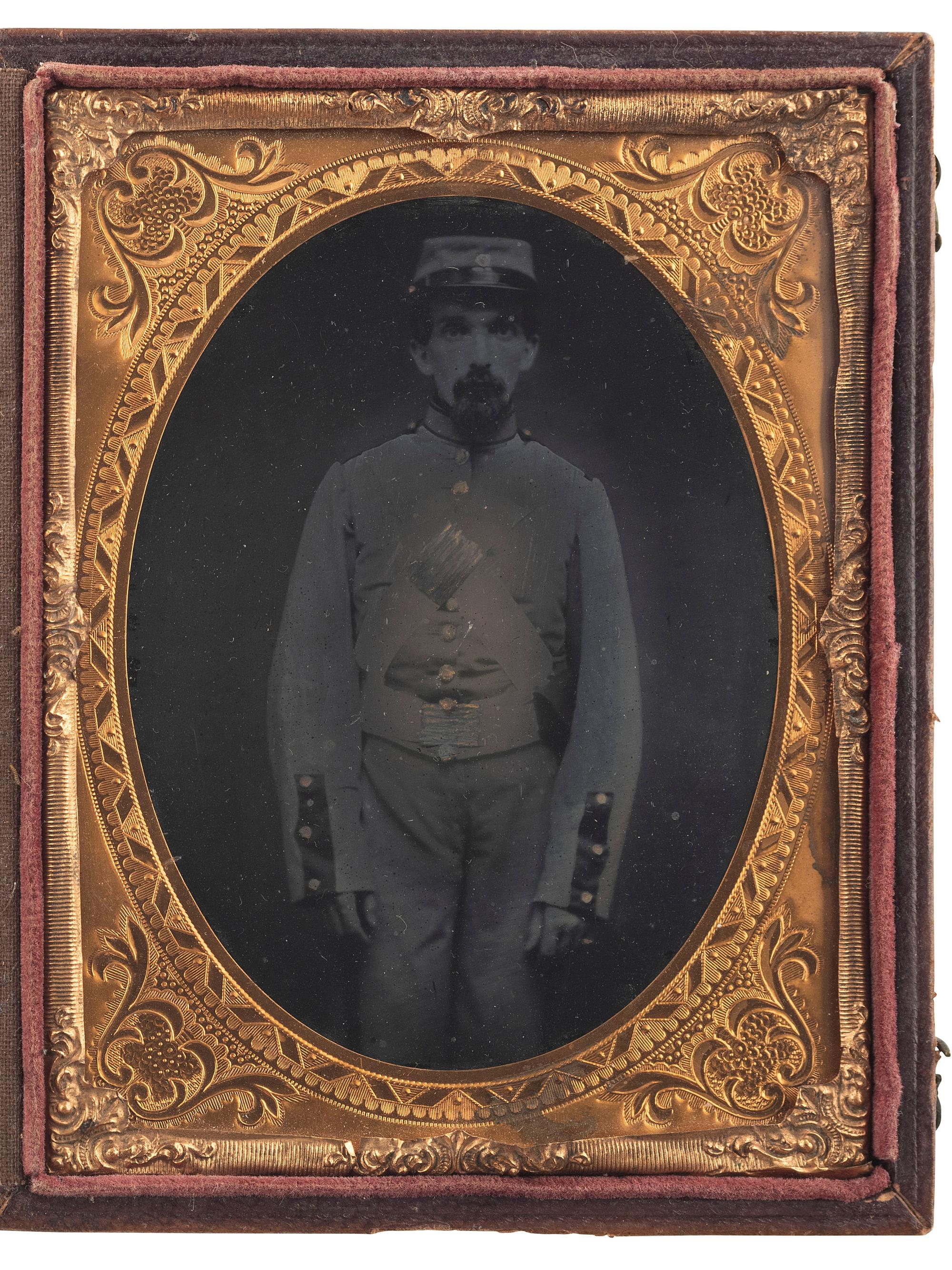 [CIVIL WAR - PHOTOGRAPHY]. A quarter plate ambrotype of an unidentified New York militiaman. Ca 1860s.