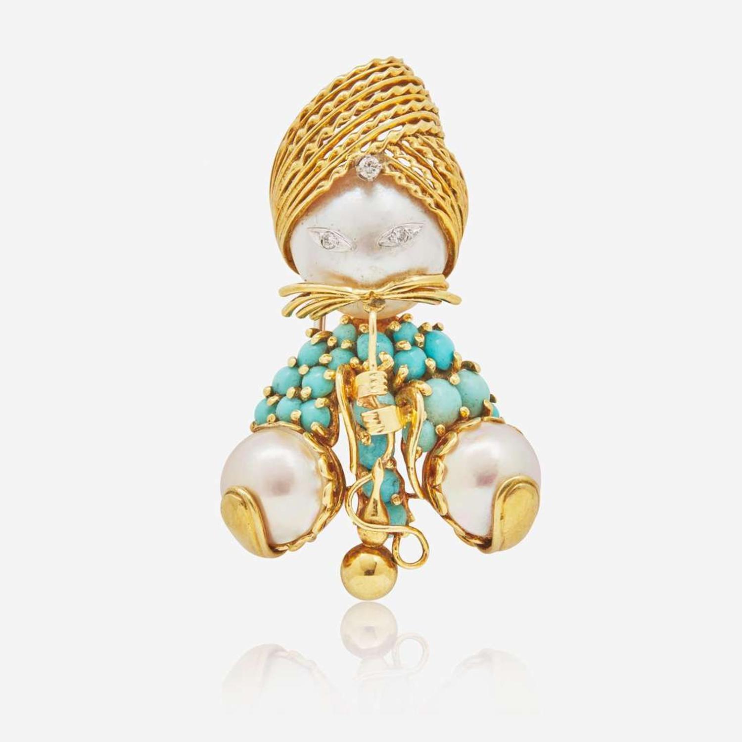 An 18K Yellow Gold and Gemstone Brooch by Dessin Dessin, Paris