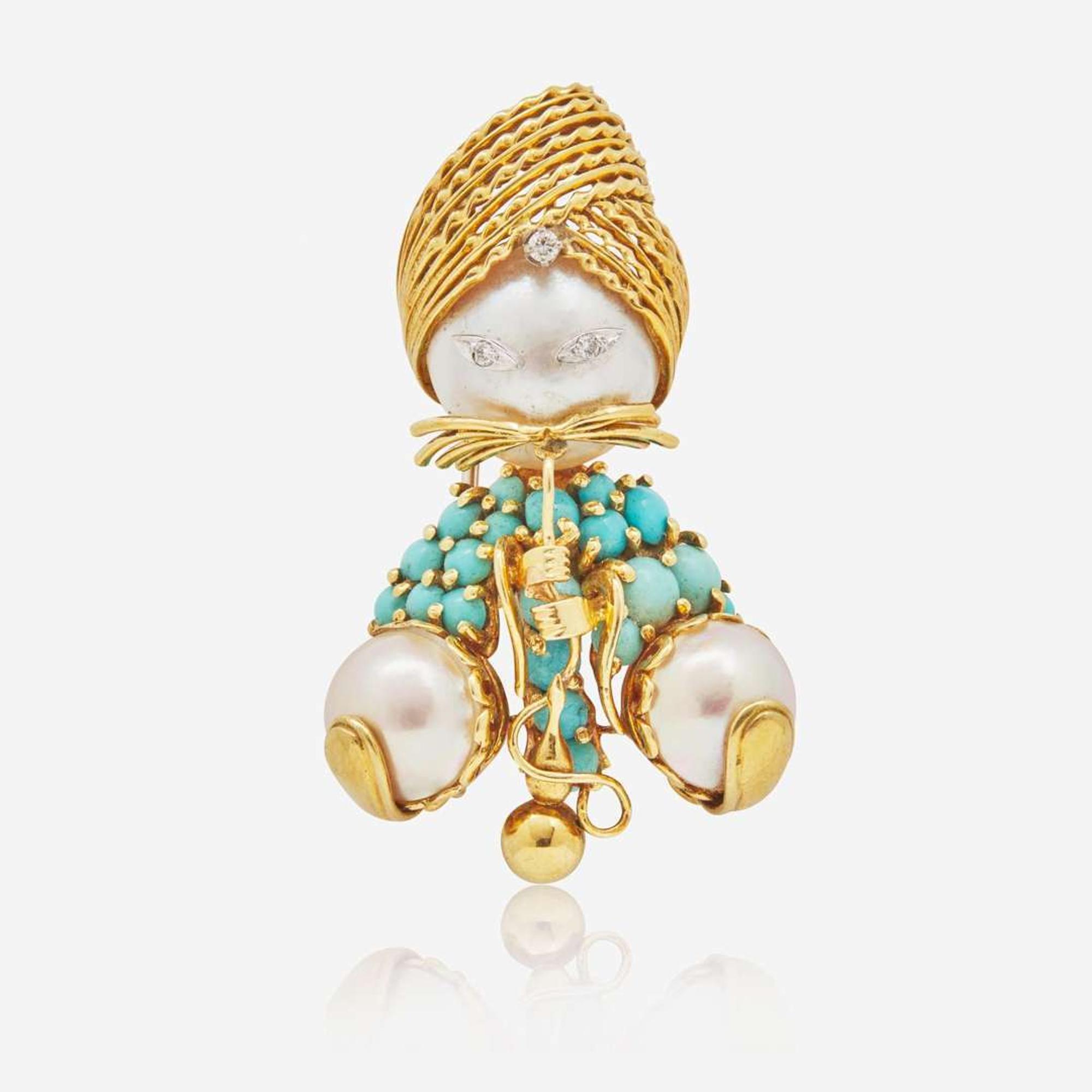 An 18K Yellow Gold and Gemstone Brooch by Dessin Dessin, Paris