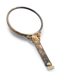 A Jade and Hardstone Embellished Gilt Metal Hand Mirror