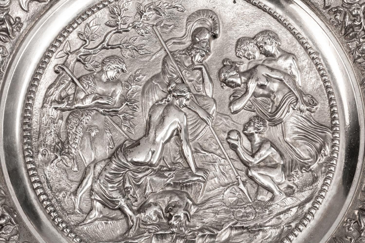 A Pair of Victorian Silverplated Mythological Circular Chargers