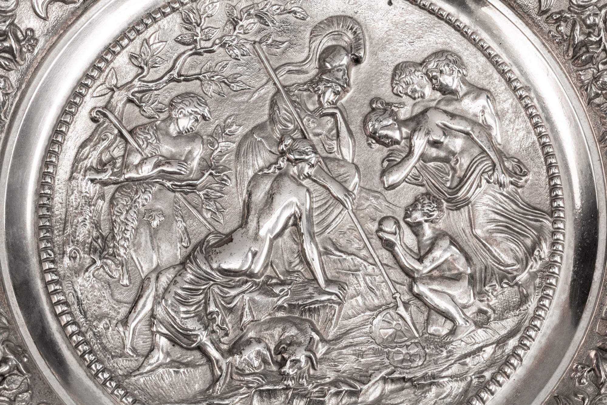 A Pair of Victorian Silverplated Mythological Circular Chargers