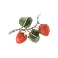 HARDSTONE AND DIAMOND BERRY MOTIF BROOCH
