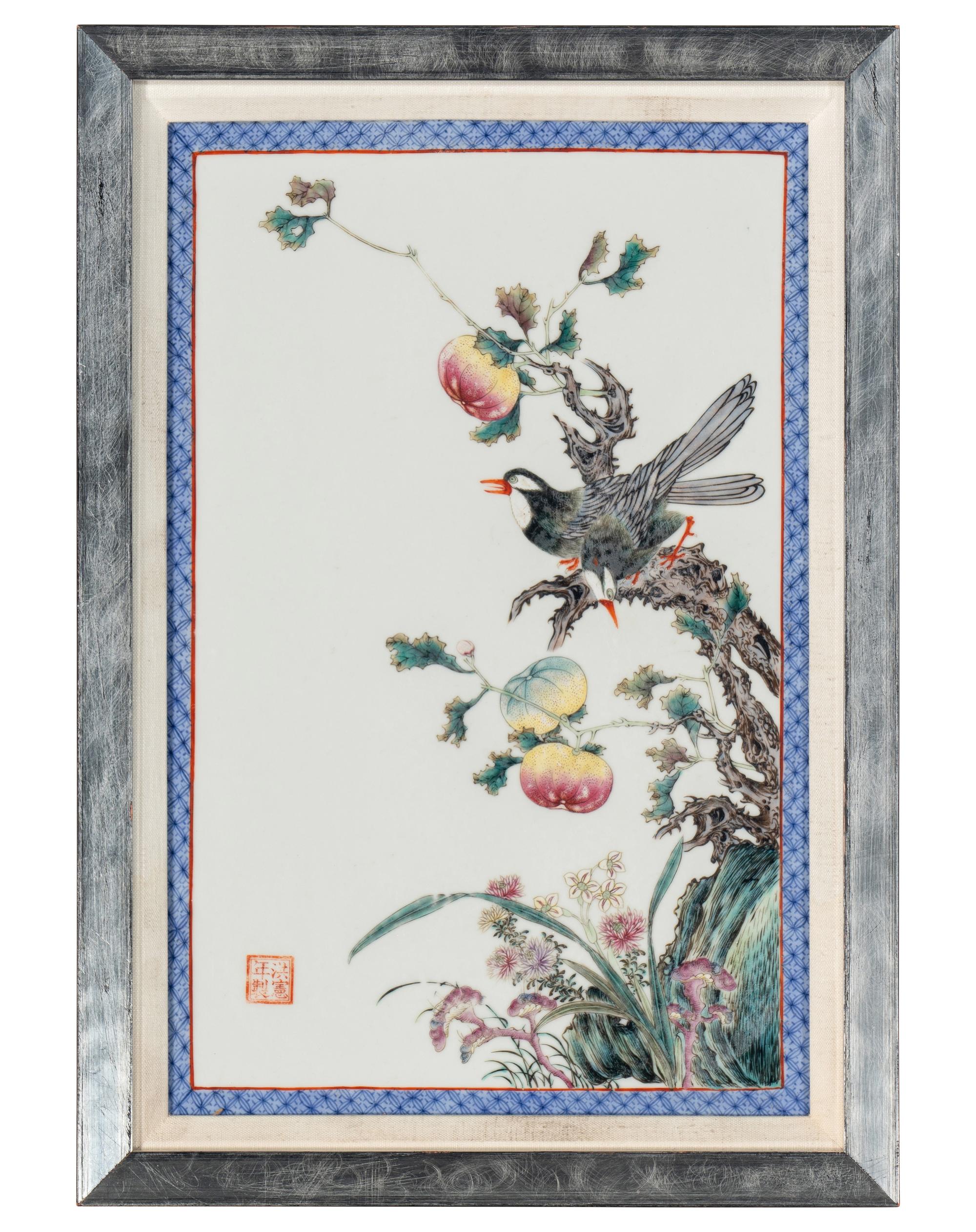 Two Chinese Famille Rose 'Flowers' Porcelain Hanging Panels