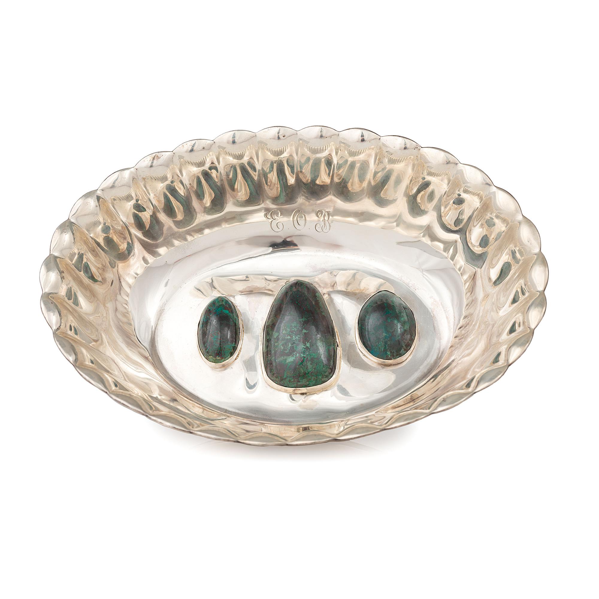 Sterling Silver Tiffany & Co. Bowl, Enhanced by Artist with Inlaid Chrysocolla Cabochons