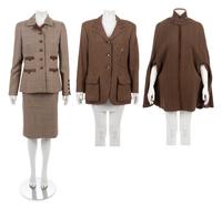 Four Houndstooth Pieces: One Oscar de la Renta Two-Piece Skirt Suit, One Hermes Jacket, One Ralph Lauren Cape