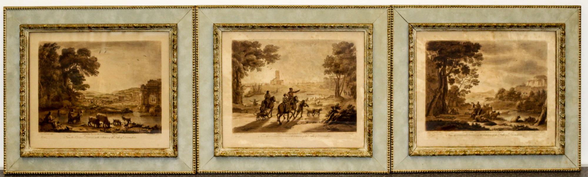 A Group of 6 English Handcolored Engravings Framed: 13 3/4 x 15 3/4 inches.
