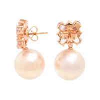 ROSE GOLD, FRESHWATER CULTURED PINK PEARL, PINK SAPPHIRE, AND DIAMOND EARRINGS