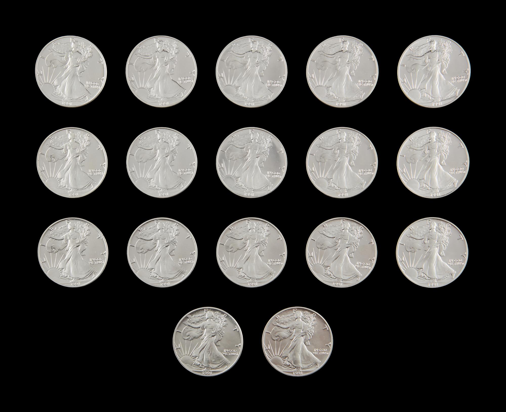 A Group of Seventeen 1991 Silver Eagle $1 Coins