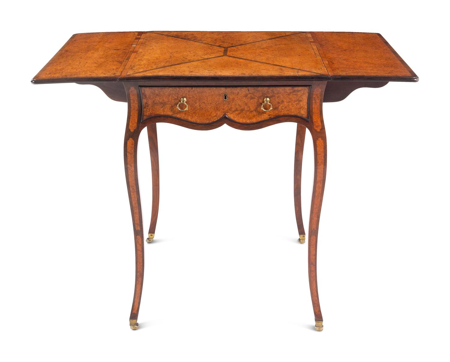 A George III Mahogany, Padouk and Amboyna Pembroke Table