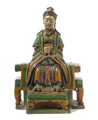 A Large Chinese Sancai Glazed Stoneware Figure MING DYNASTY Height 21 3/4 inches. — MING DYNASTY