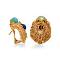 YELLOW GOLD, TURQUOISE, LAPIS LAZULI AND DIAMOND EARRINGS