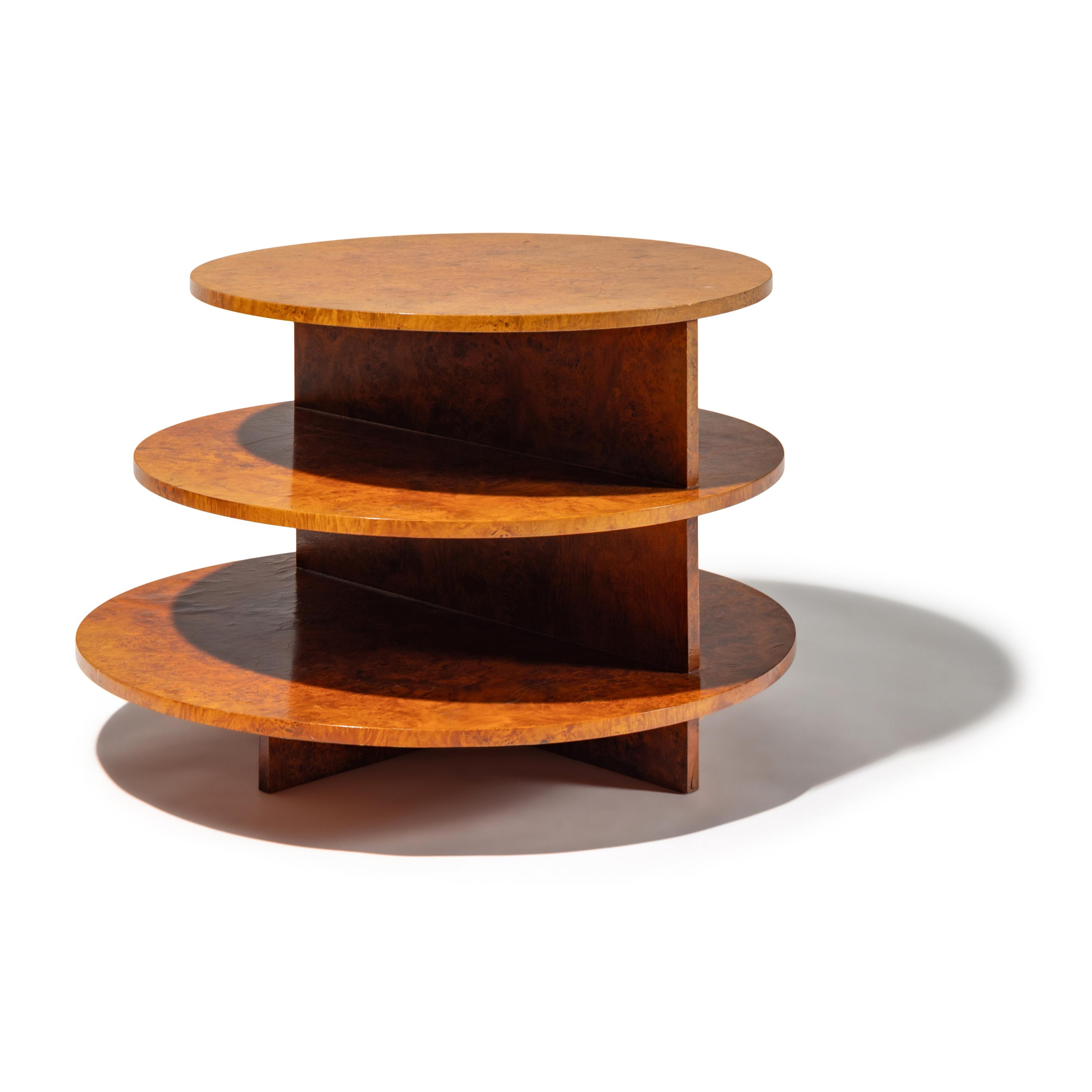 Art Deco Style Early 20th Century — Burlwood Three-Tier Circular Side Table