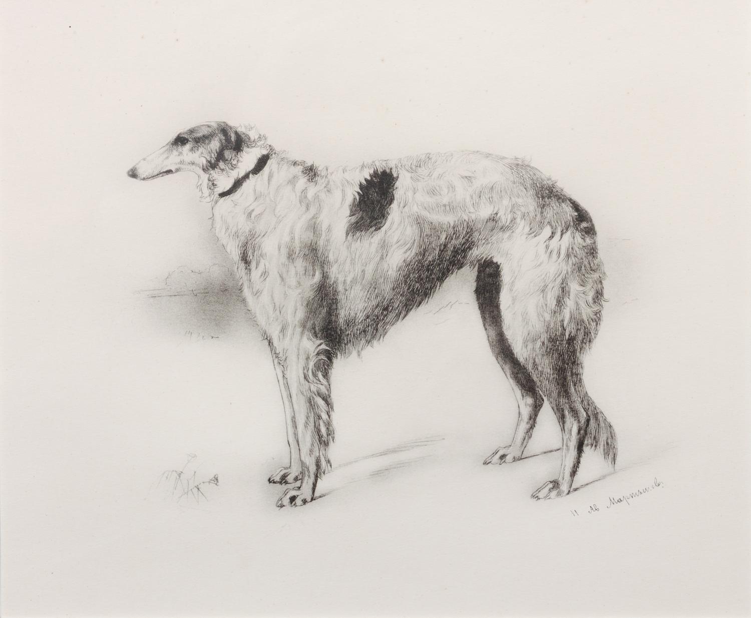 After N.A. Martynow, (Russian, circa 1874-79), Four lithographs after the original etchings,Portraits of Borzois, published circa 1938.