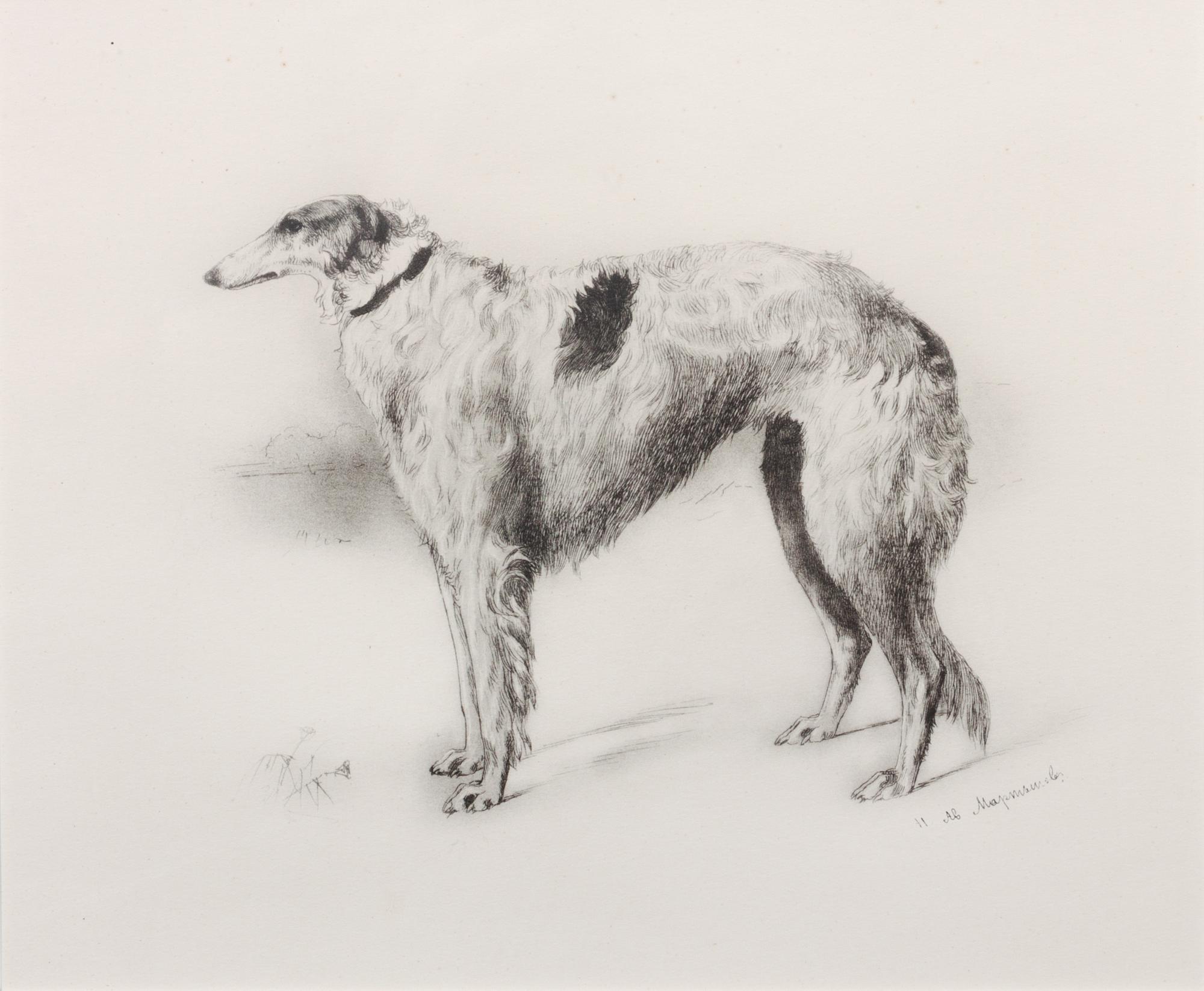 After N.A. Martynow, (Russian, circa 1874-79), Four lithographs after the original etchings,Portraits of Borzois, published circa 1938.