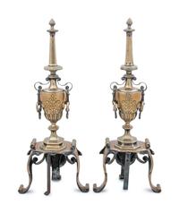 A Pair of Neoclassical Style Brass Andirons