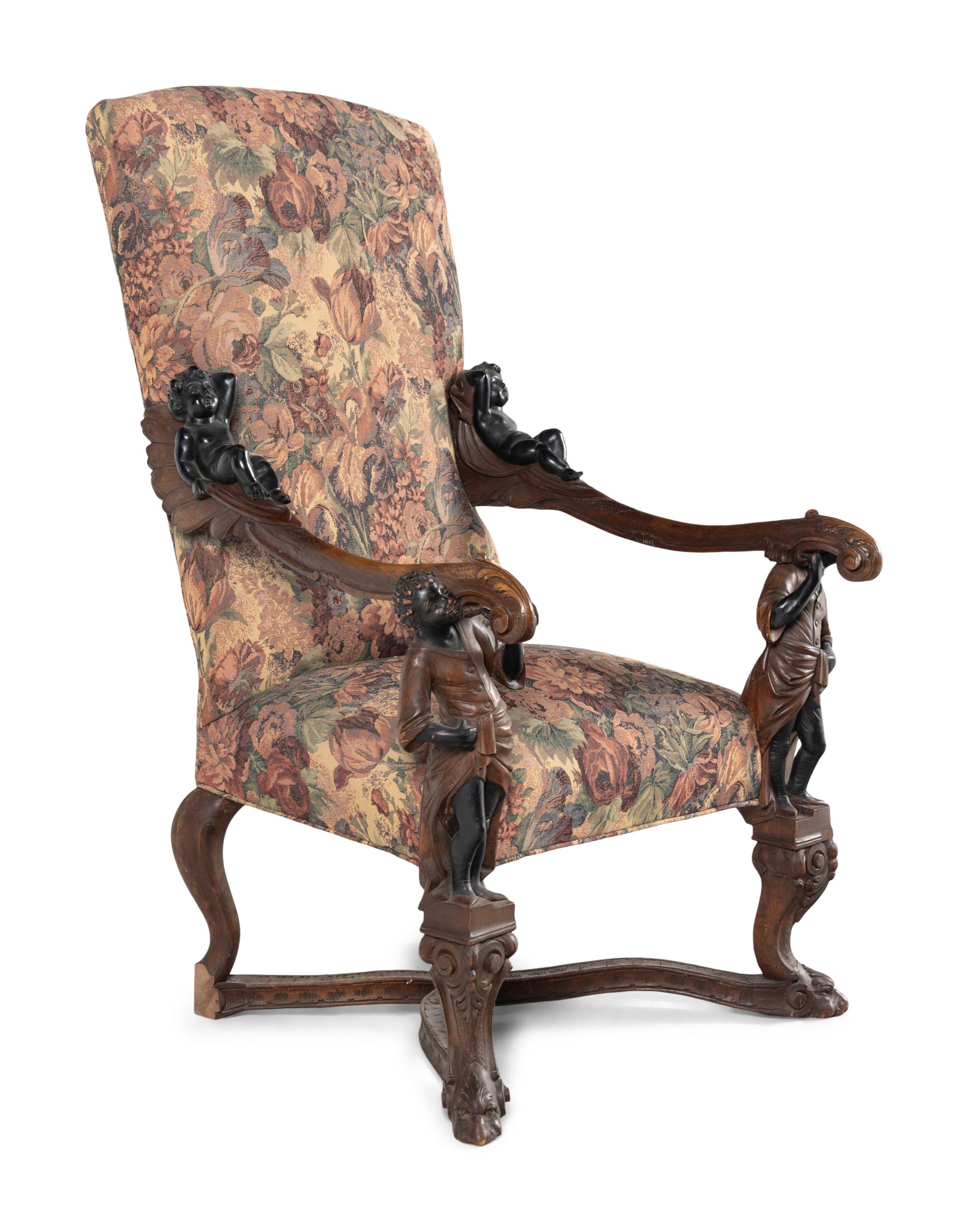 An Italian Baroque Style Carved Walnut Armchair