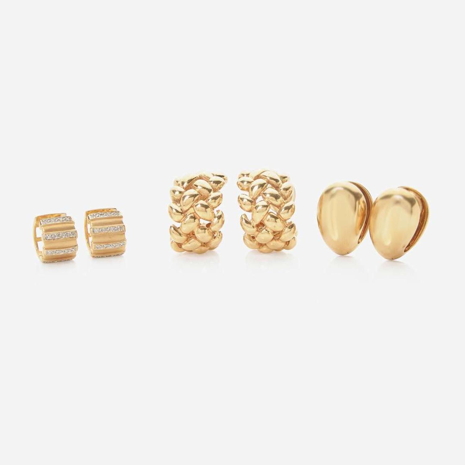 Three Pairs of Yellow Gold Earrings