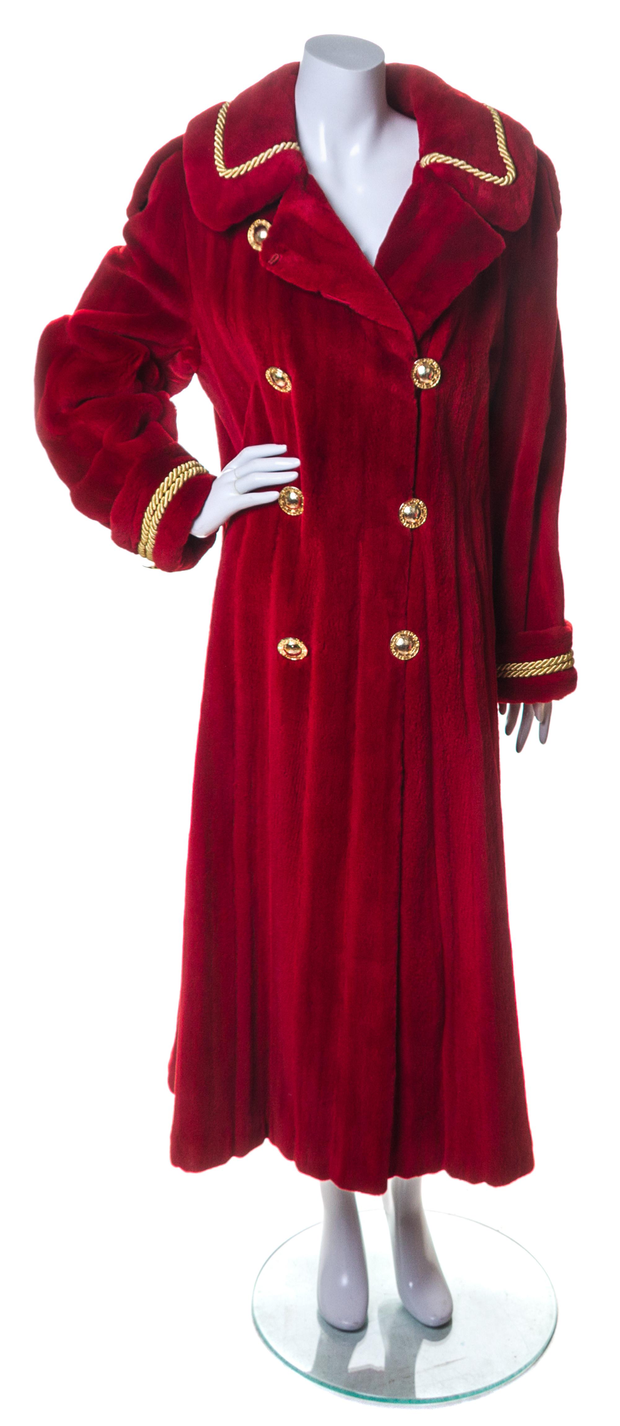 A Scassi Red Sheared Mink Double Breasted Coat,