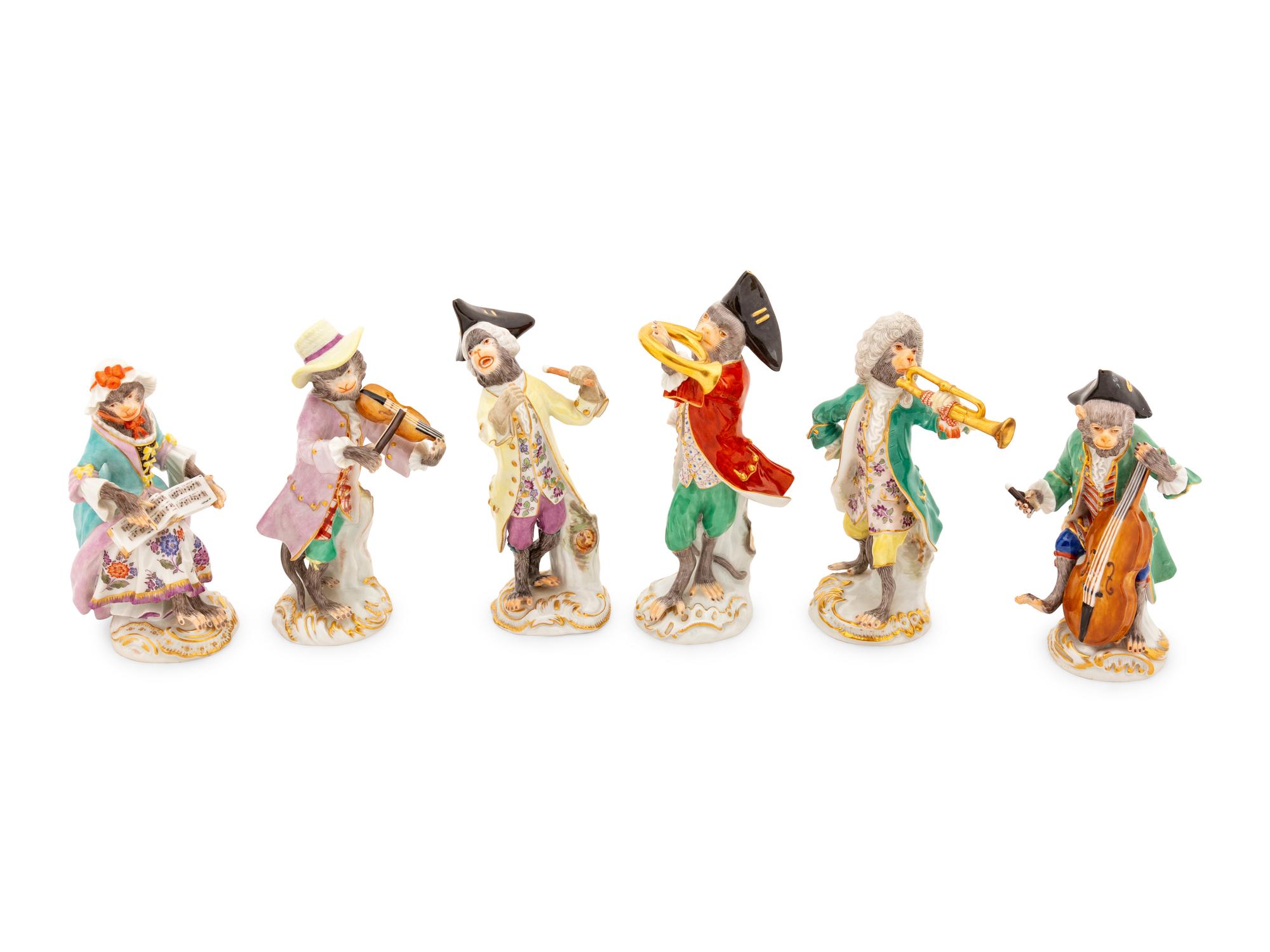 Six Meissen Porcelain Monkey Musicians
