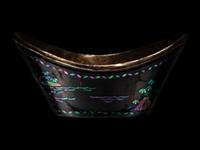 A Set of Six Mother-of-Pearl Inlaid Black Lacquer Ingot-Form Cups