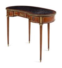A Louis XVI Style Gilt Bronze Mounted Parquetry Bureau Plat