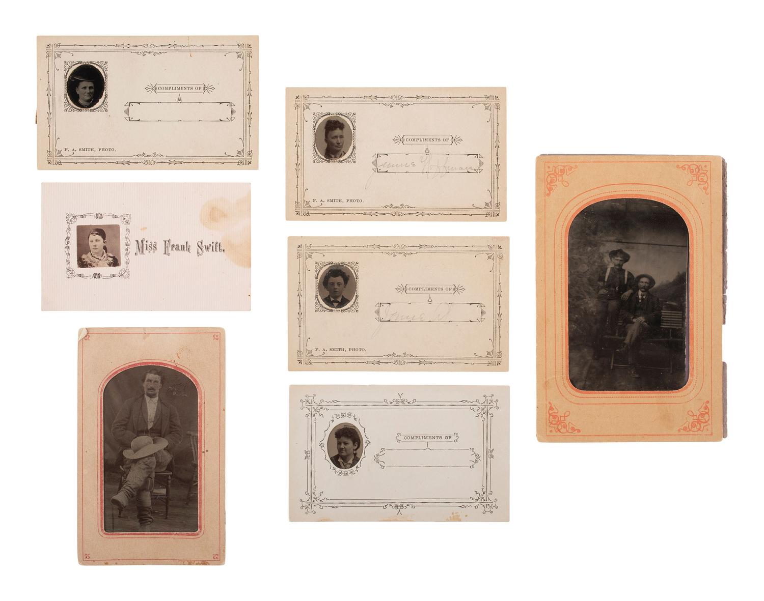 [EARLY PHOTOGRAPHY]. 19 indoor & outdoor tintypes, incl. hunters, cowboys, & curious characters.