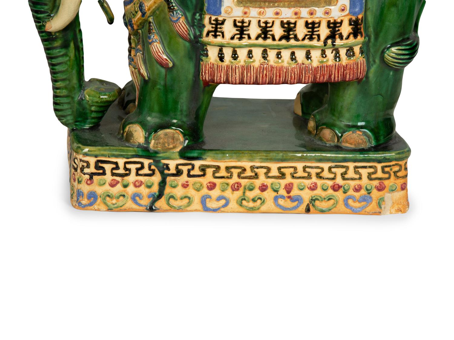 A Pair of Chinese Glazed Earthenware Elephant-Form Garden Seats — 20TH CENTURY